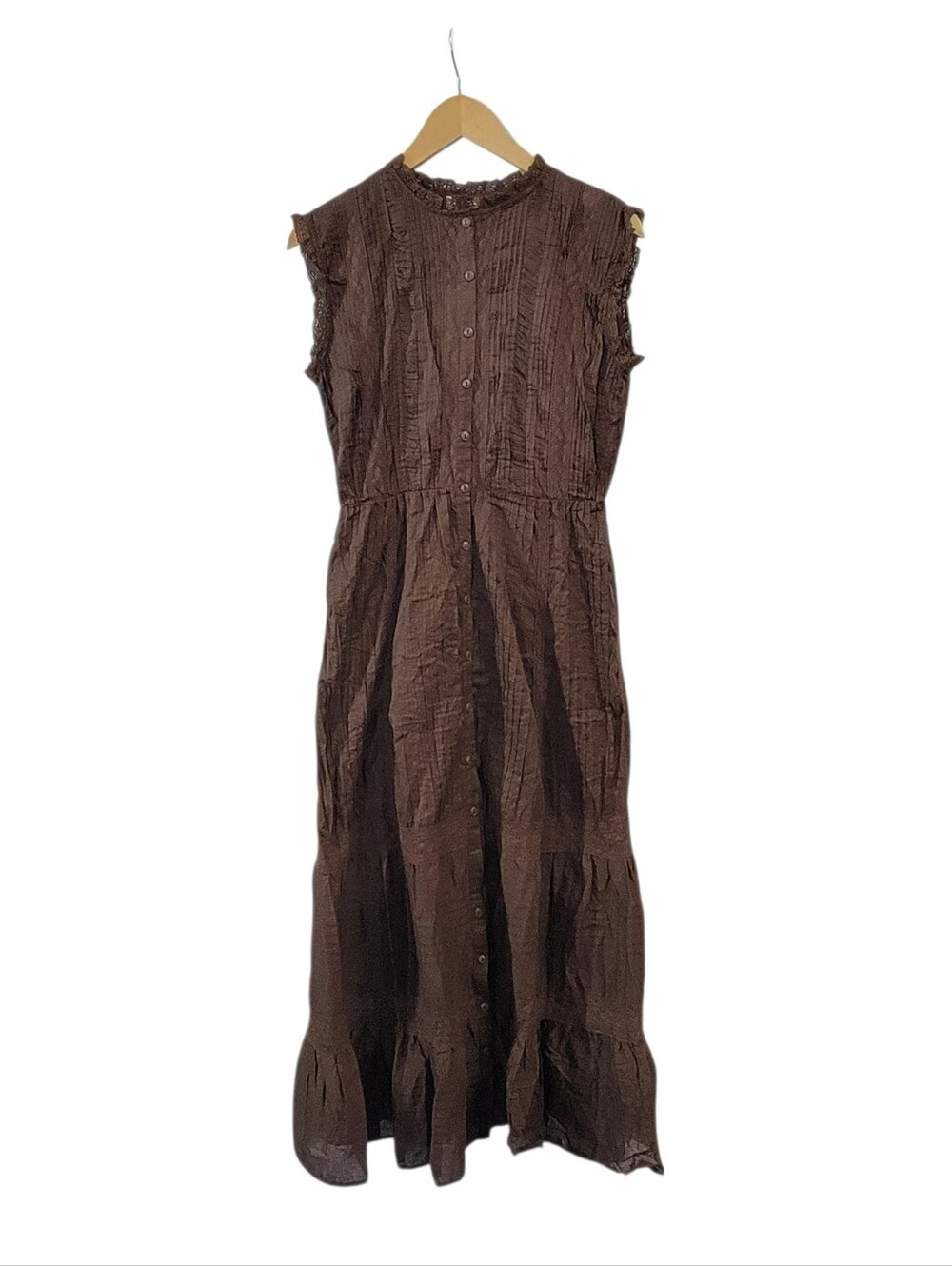 Few Moda Atelier Sorella Brown Maxi Dress, Button Front, Pintucking, Lace - Picture 4 of 10